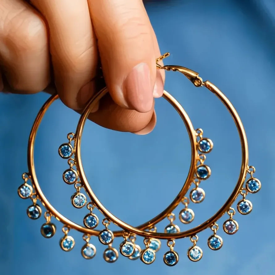 Large Gold Tassel Hoop Earrings for Women Party Wear Copper Alloy CZ