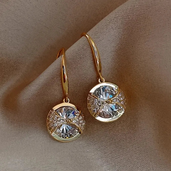 Luxury Gold Cubic Zirconia Geometric Drop Earrings Bridal Wedding Gift