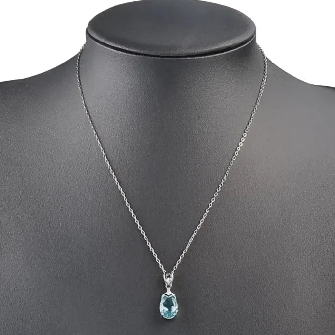 Sky Blue Cubic Zirconia Water Drop Pendant Necklace in Copper Alloy