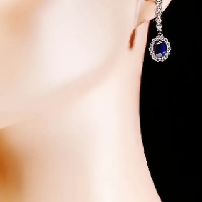 Noble Women Oval Blue White Zircon Cubic Drop Earrings Fashion Jewelry