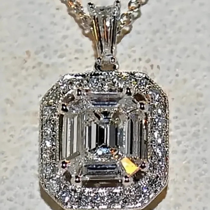 Asscher Cut Cubic Zirconia Pendant Necklace for Women Copper Alloy Jewelry