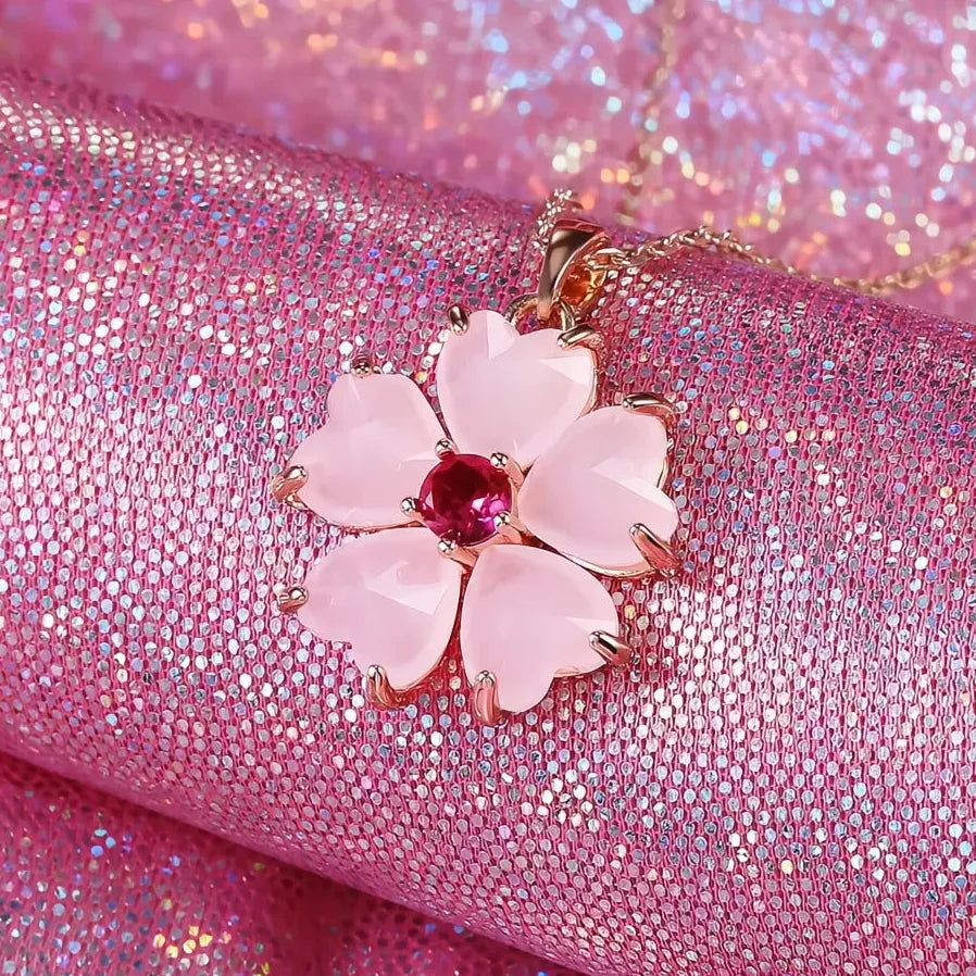 Pink Flower Geometric Bridal Wedding Necklace Brass Acrylic Jewelry