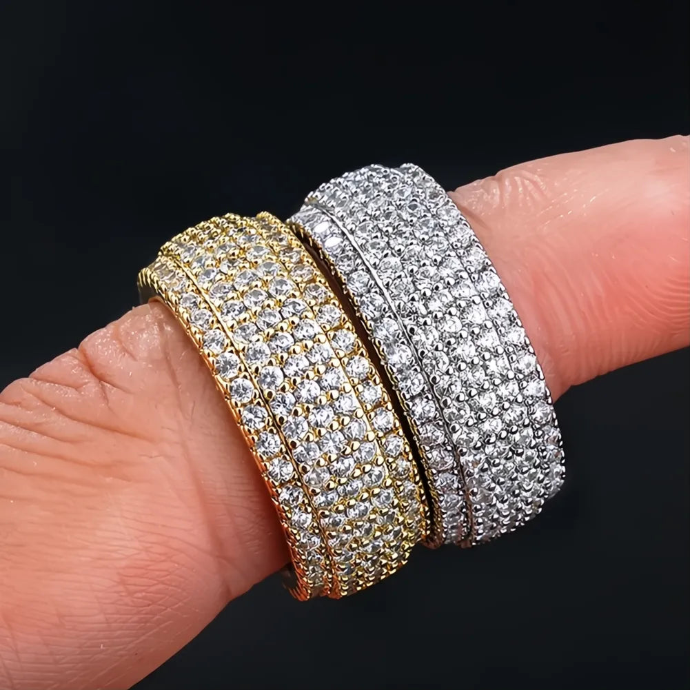 5 Layer Iced Out CZ Band Ring – Full Micro Pave Hip Hop Ring for Men Women