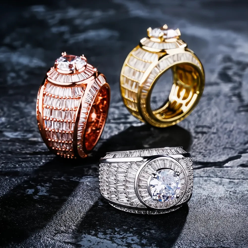 White Gold Color Baguette CZ Ring | Fully Iced Out Hip Hop Rap Bling Jewelry