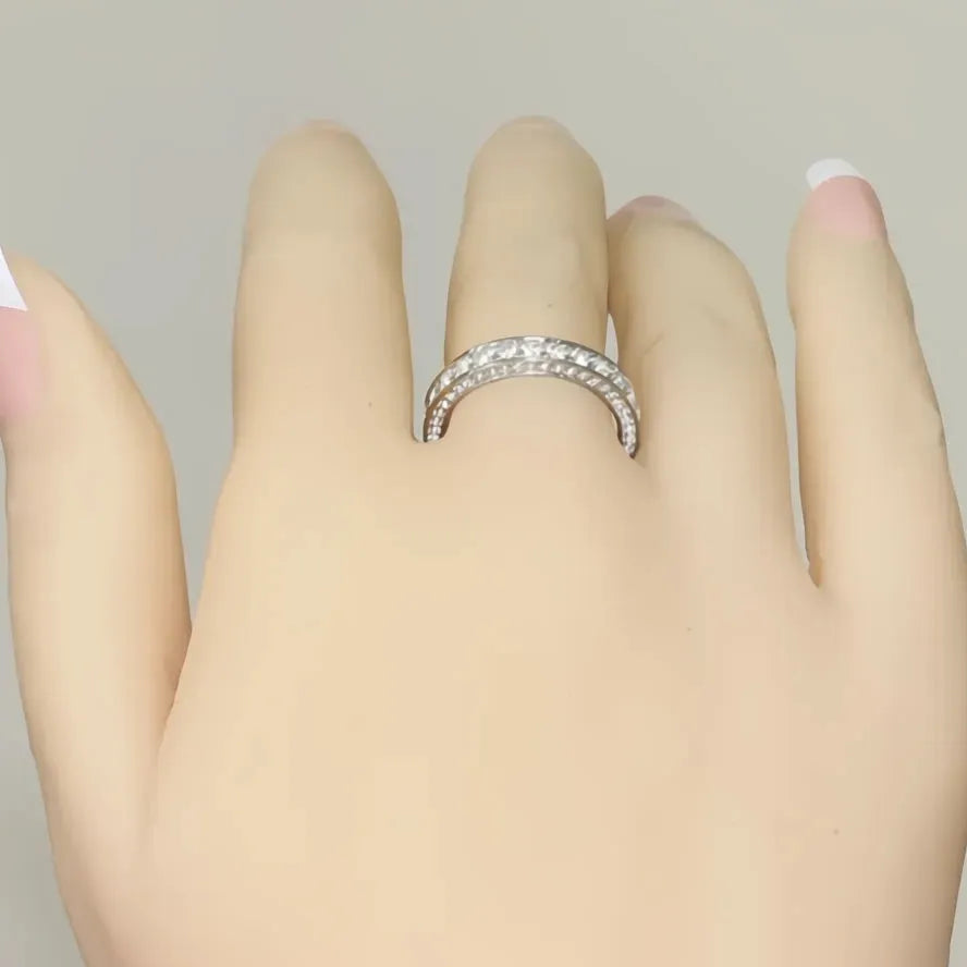 Classic Women’s Brass Band Ring Full Paved Cubic Zirconia Wedding Engagement Jewelry
