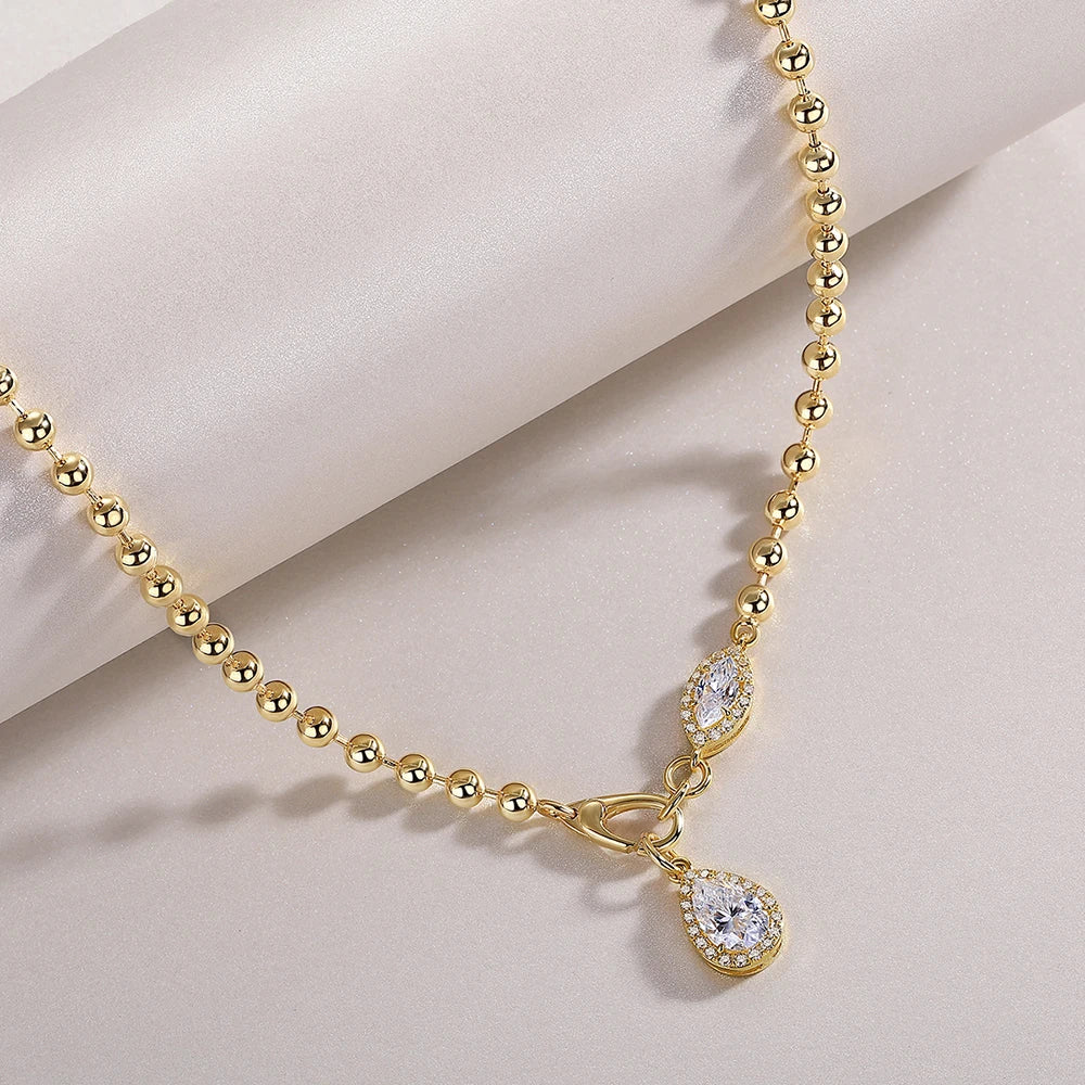 Moissanite Waterdrop Pendant Necklace S925 Silver 18K Gold Wedding Gift Jewelry