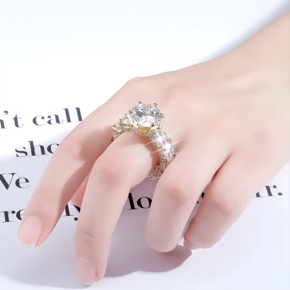 Gold Color Iced Out CZ Ring | AAA+ Zircon Fashion Gift Ring for Women