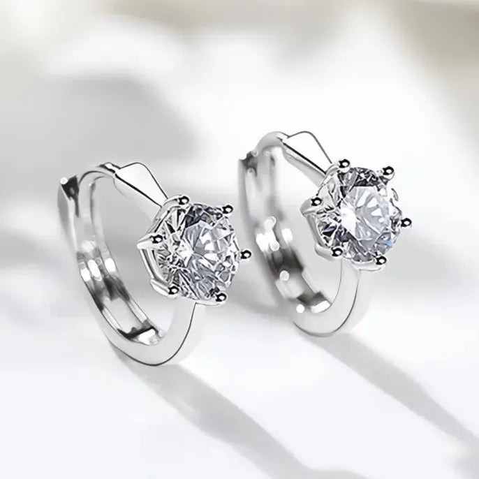 Copper Hoop Earrings with 6 Prong Solitaire Cubic Zirconia for Women