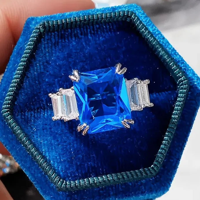 Geometric Square CZ Stone Brass Wedding Rings for Women Elegant Bands