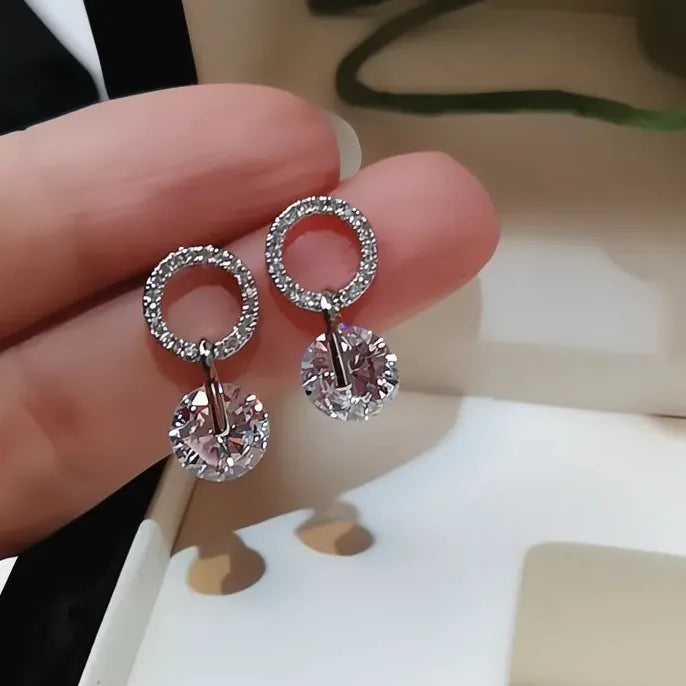 Korean Geometric Cubic Zirconia Drop Earrings for Women, 4 Colors Available