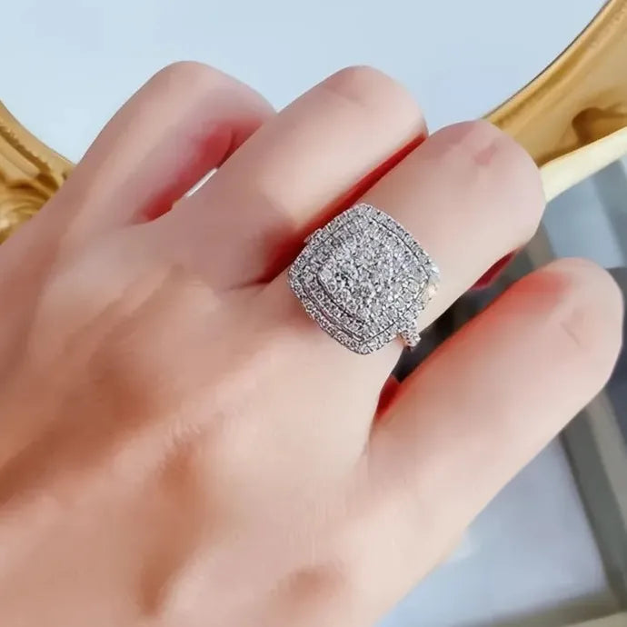 Bling Bling Cubic Zirconia Geometric Square Brass Ring for Women