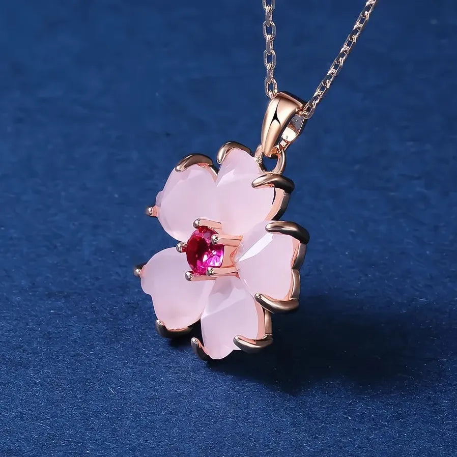 Pink Flower Geometric Bridal Wedding Necklace Brass Acrylic Jewelry