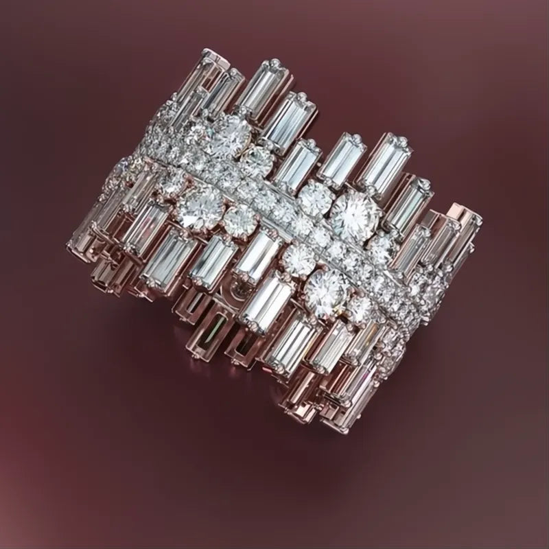 Luxury Irregular Shape Love Ring for Women Brass Cubic Zirconia Wedding Engagement Jewelry