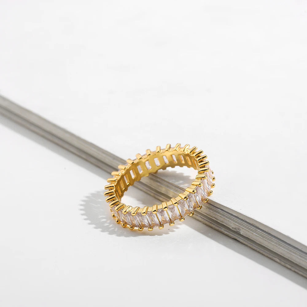 Trendy Gold Color CZ Zircon Metal Rings for Women Multicolor Stone Wedding Bands