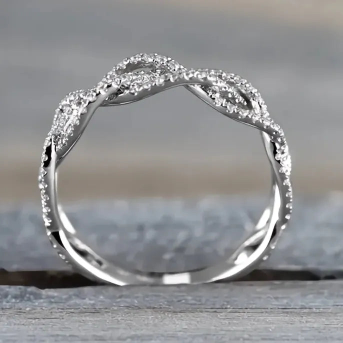 Women's Brass Geometric Twist CZ Cubic Zirconia Wedding Band Ring