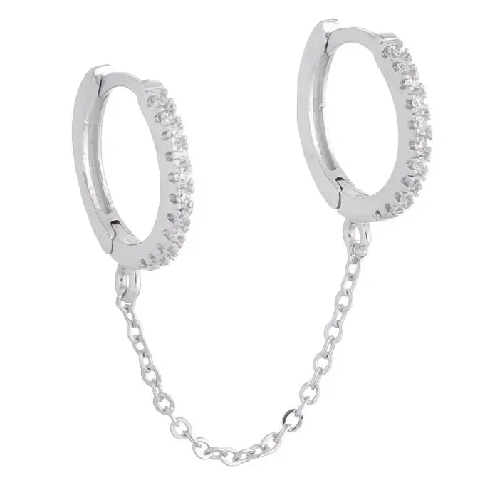 One PCS Two Hole Hoop Earrings for Women Cubic Zirconia Crystal Copper Chain Jewelry