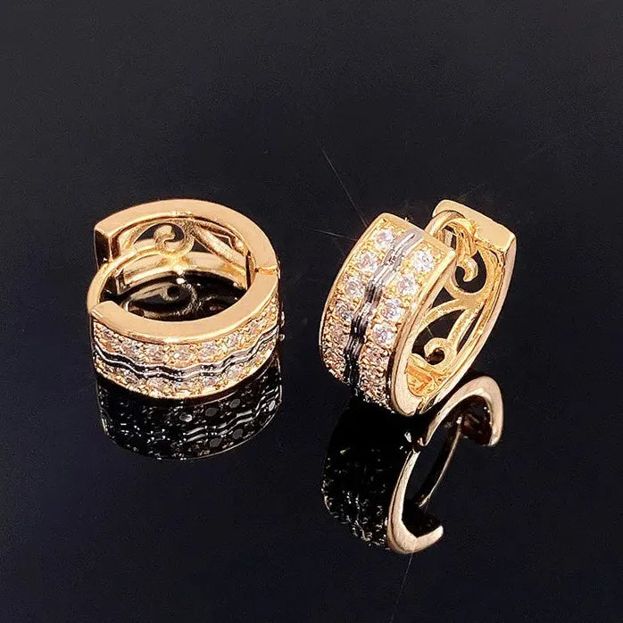Two Tone Micro Paved CZ Geometric Hollow Hoop Earrings for Women Brass Alloy