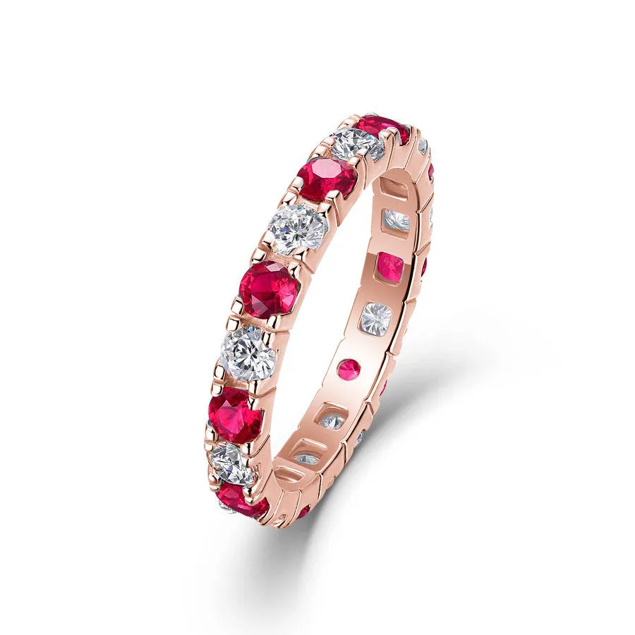 18K Gold & 925 Sterling Silver Plated 3mm Moissanite Eternity Band Ring Women Men