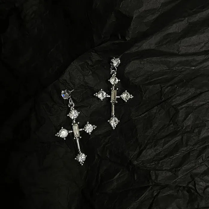 Rhinestone Cross Hoop Earrings Dangle Punk Grunge Jewelry for Women Men