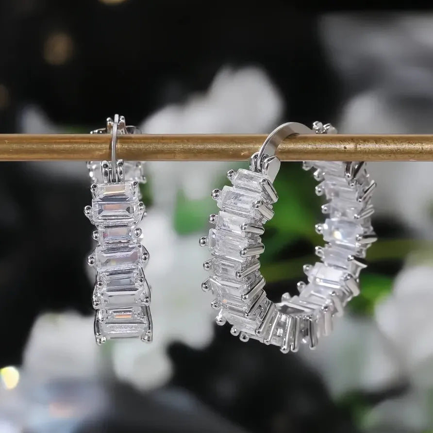 Elegant Silver & Gold Cubic Zirconia Hoop Earrings for Women Gift