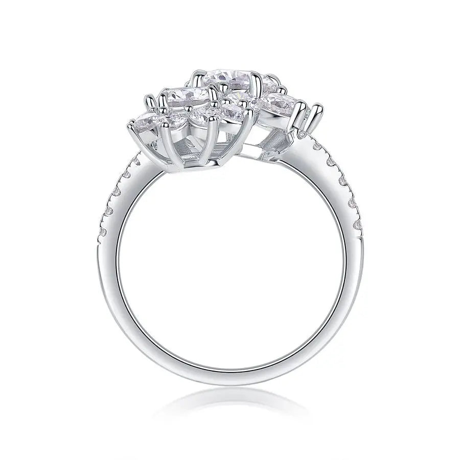 925 Sterling Silver Gold Plated Moissanite Double Flower Ring Anniversary Gift