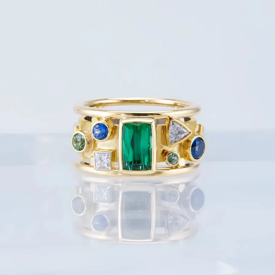 Luxury Gold Color Geometric CZ Stone Women’s Wedding Band Ring