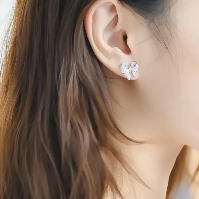 Romantic Bowknot Women Stud Earrings Cubic Zirconia Crystal Delicate Fashion Jewelry