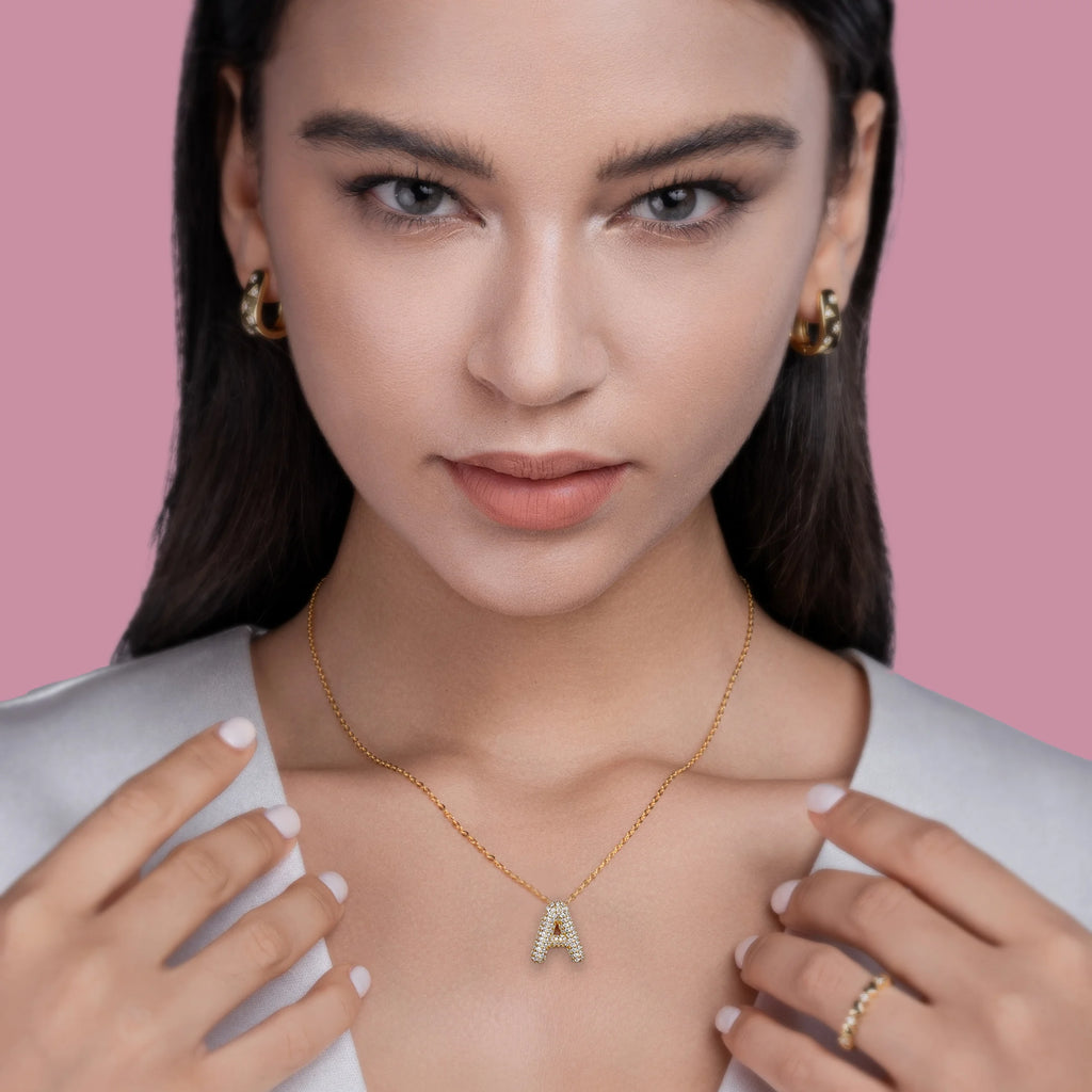 Gold Plated Moissanite Alphabet Pendant Necklace 26 Letters 925 Silver Unisex Jewelry
