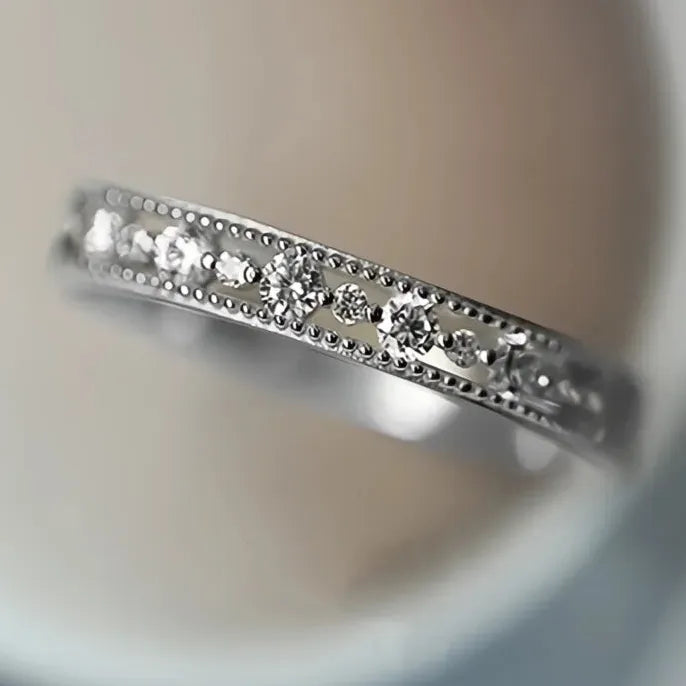 Delicate Thin Wedding Eternity Ring for Women Brass CZ Silver Gold Color Jewelry