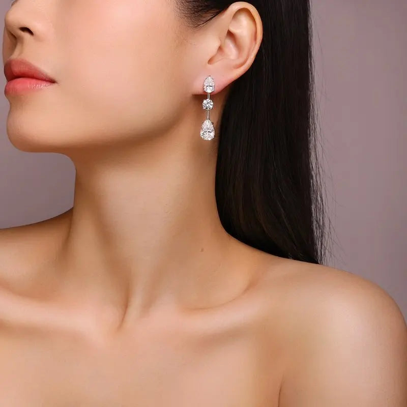 17CTW Pear & Round Moissanite Earrings 925 Sterling Silver Drop Jewelry Women
