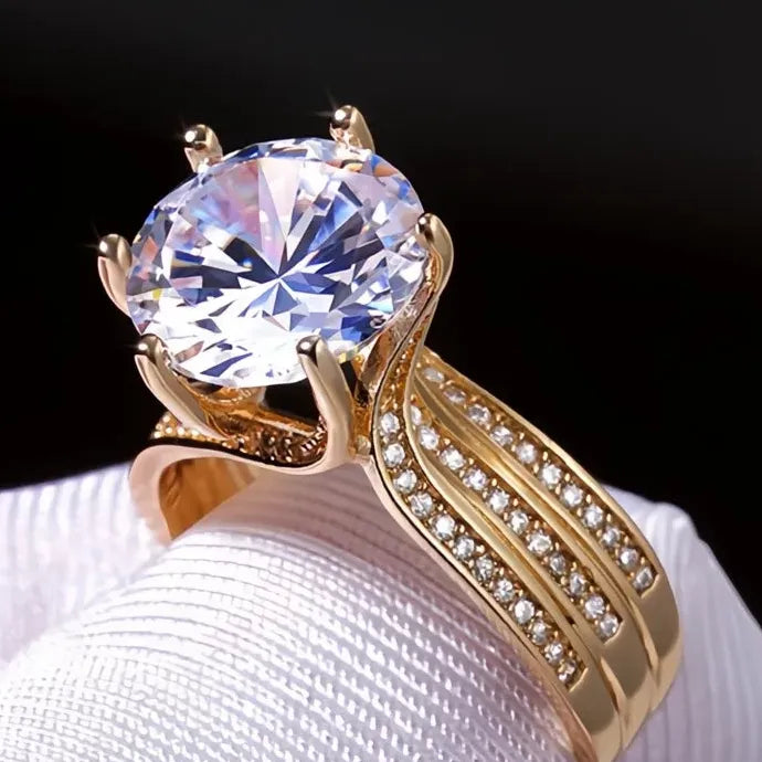 12MM Cubic Zirconia Geometric Bridal Wedding Engagement Ring Gold Brass