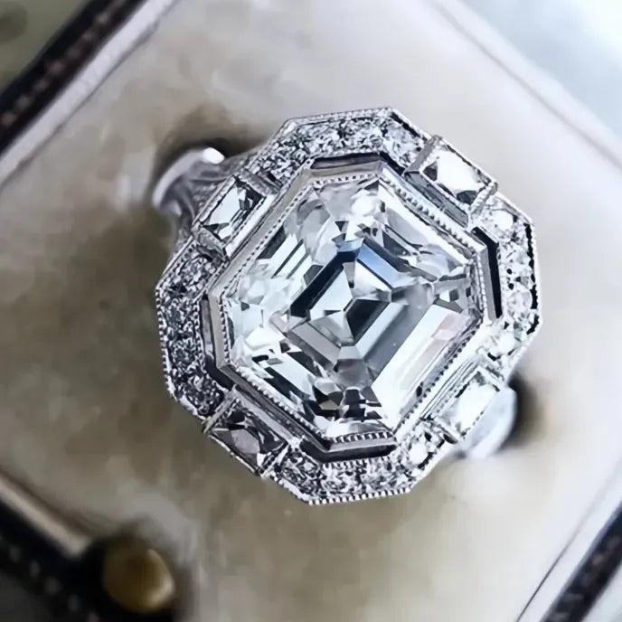 Elegant Women’s Silver Color Geometric Wedding Ring Prong-Set Cubic Zirconia Jewelry