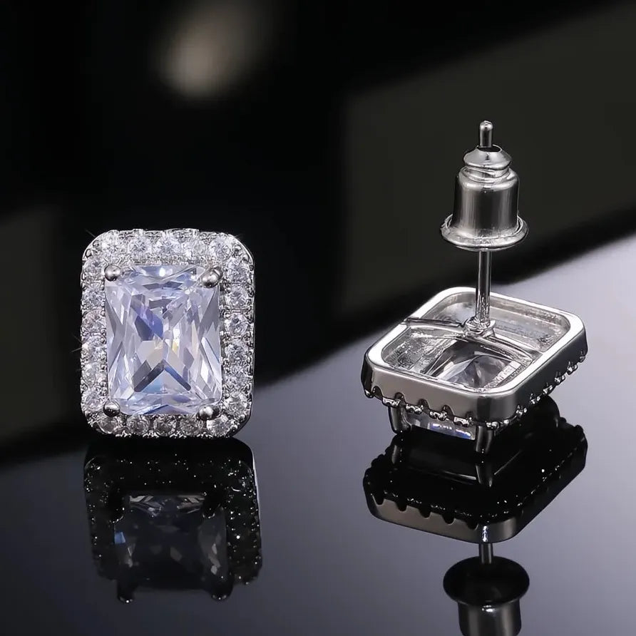 Luxury Women’s Square Cubic Zirconia Geometric Stud Earrings Gift