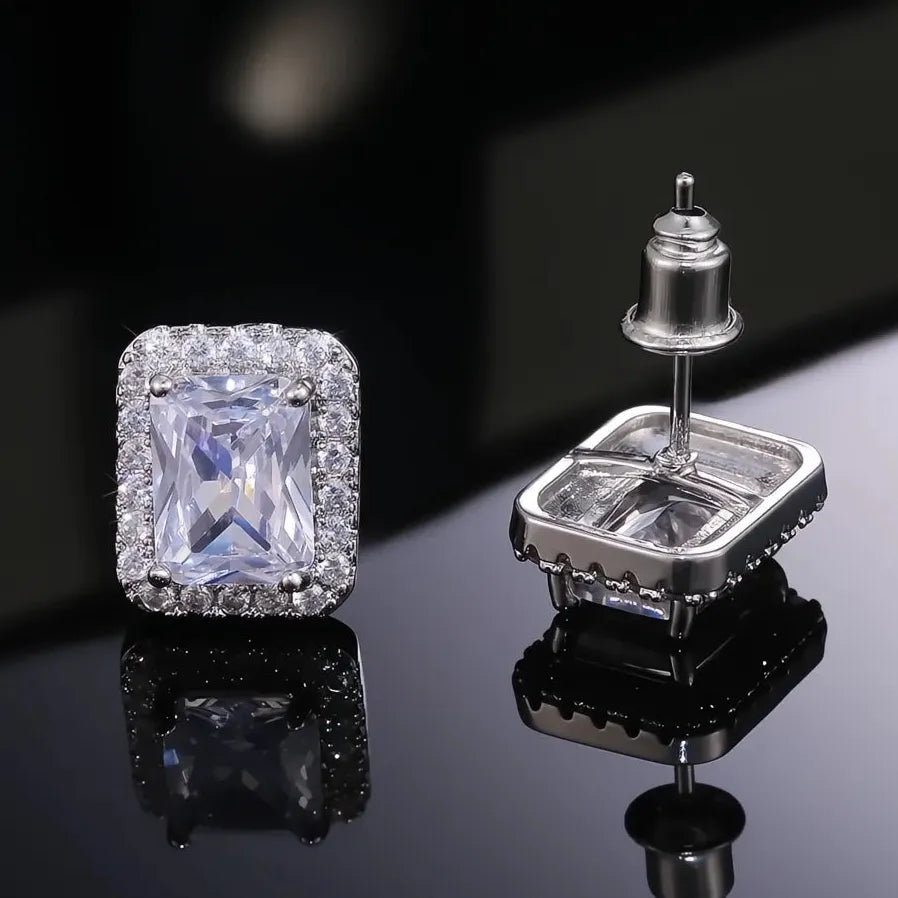 Delicate Women’s Square Cubic Zirconia Stud Earrings Luxury Jewelry