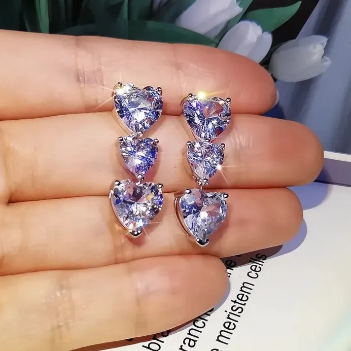 Heart-Shaped Drop Earrings for Women with Cubic Zirconia Bridal Jewelry