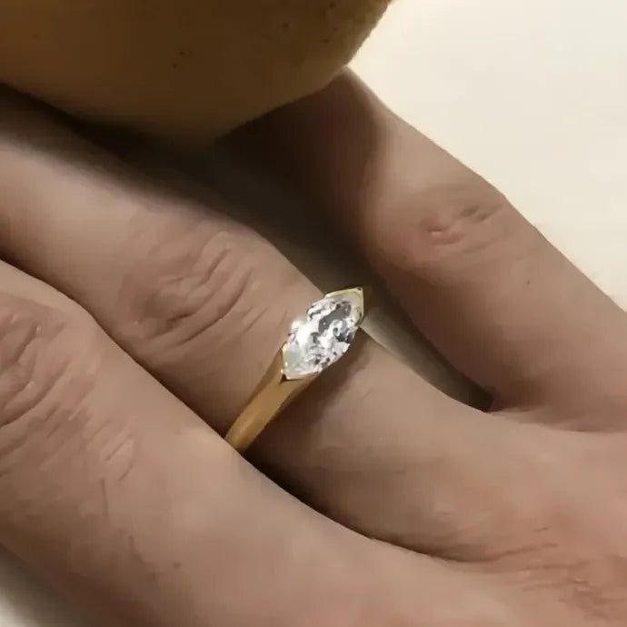 Women’s Brass Wedding Band Ring with Marquise Cubic Zirconia Elegant Geometric Design