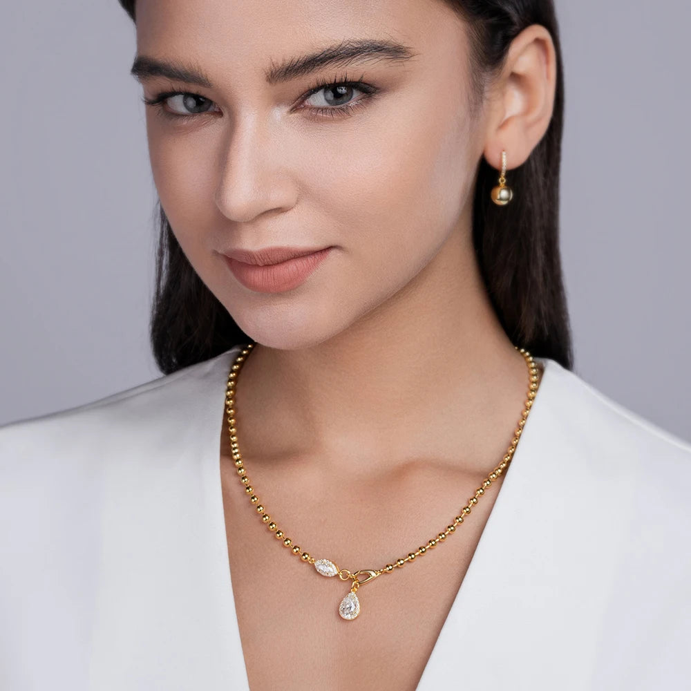 Moissanite Waterdrop Pendant Necklace S925 Silver 18K Gold Wedding Gift Jewelry