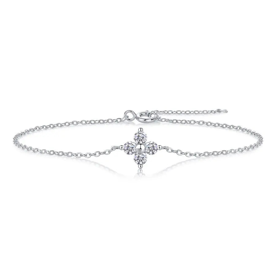0.4 Carat Moissanite Bracelet Women 925 Sterling Silver Adjustable Four-Stone Flower Jewelry