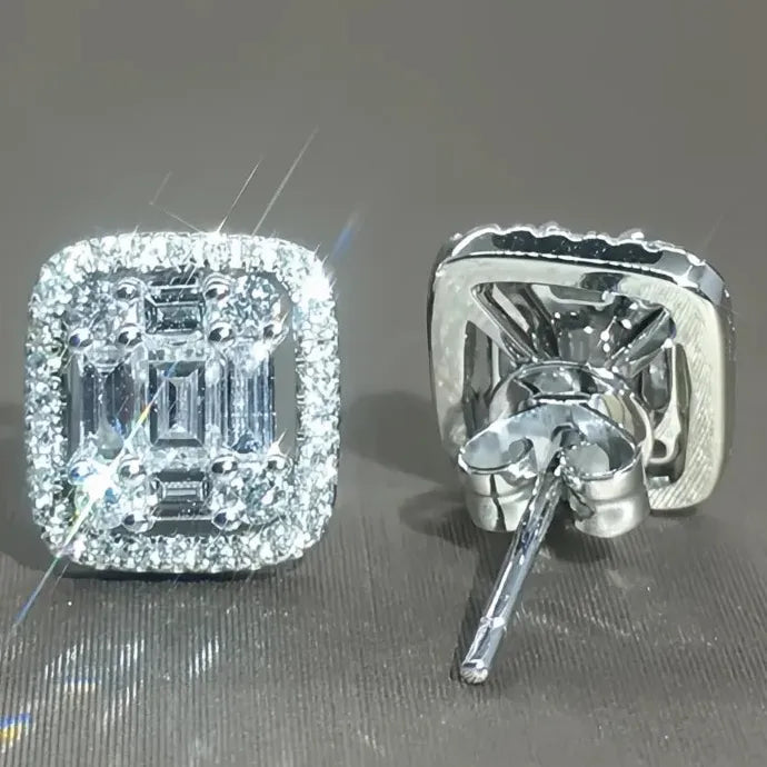 Geometric Cubic Zirconia Stud Earrings Silver Plated Copper Alloy Jewelry