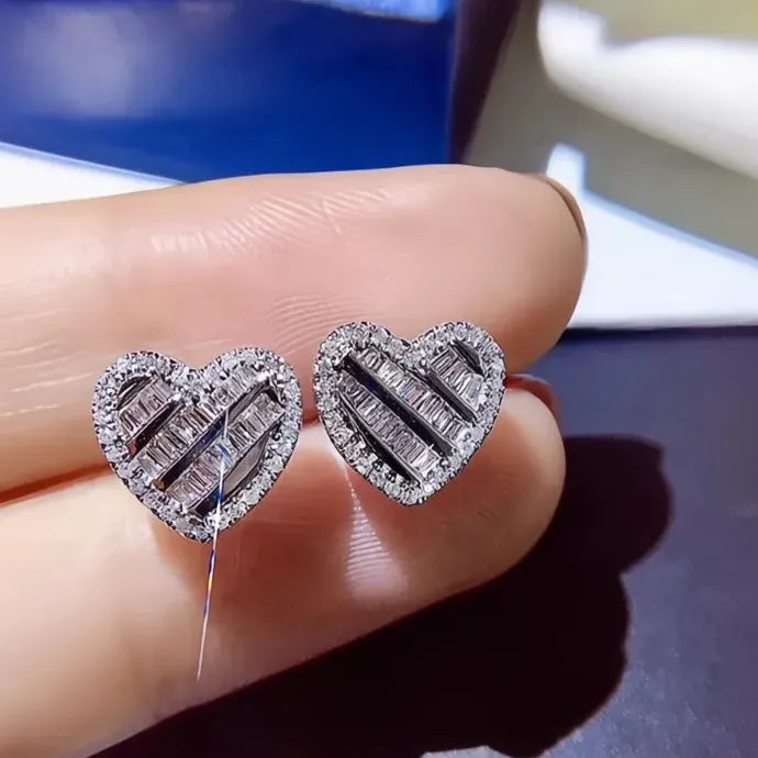 Heart Shiny CZ Stud Earrings Women Bridal Wedding Copper Jewelry Gift