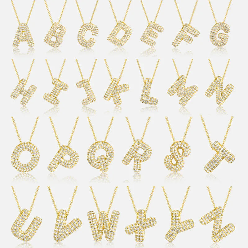Gold Plated Moissanite Alphabet Pendant Necklace 26 Letters 925 Silver Unisex Jewelry