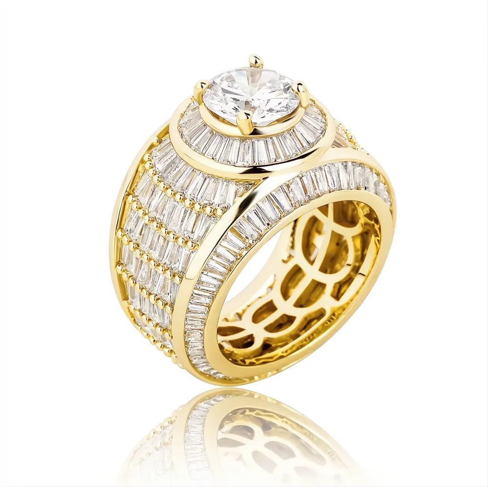 White Gold Color Baguette CZ Ring | Fully Iced Out Hip Hop Rap Bling Jewelry
