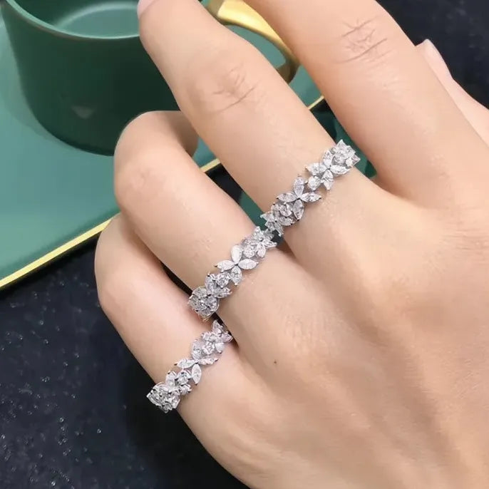Romantic Flower Design Bridal Wedding Ring with AAA White Cubic Zirconia for Women Luxury Fashion Jewelry