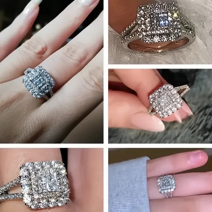 Gorgeous Square Shape Women’s Ring Full Bling Iced Out Micro Pave Cubic Zirconia Bridal Wedding Engagement Ring