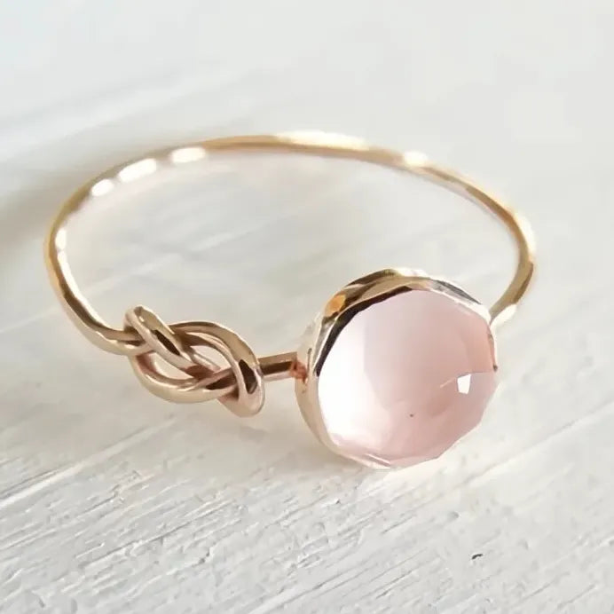 Rose Gold Women's Geometric Solitaire Pink Acrylic Stone Ring