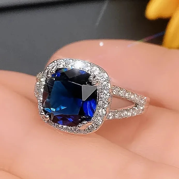 Blue Cubic Zirconia Wedding Ring for Women Elegant Party Jewelry