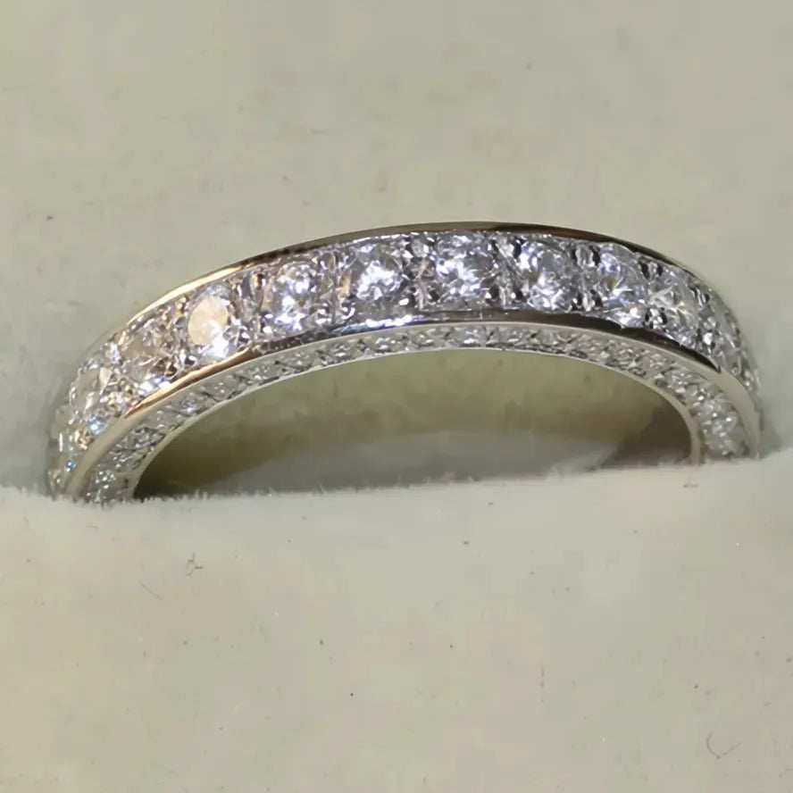 Classic Women’s Brass Band Ring Full Paved Cubic Zirconia Wedding Engagement Jewelry