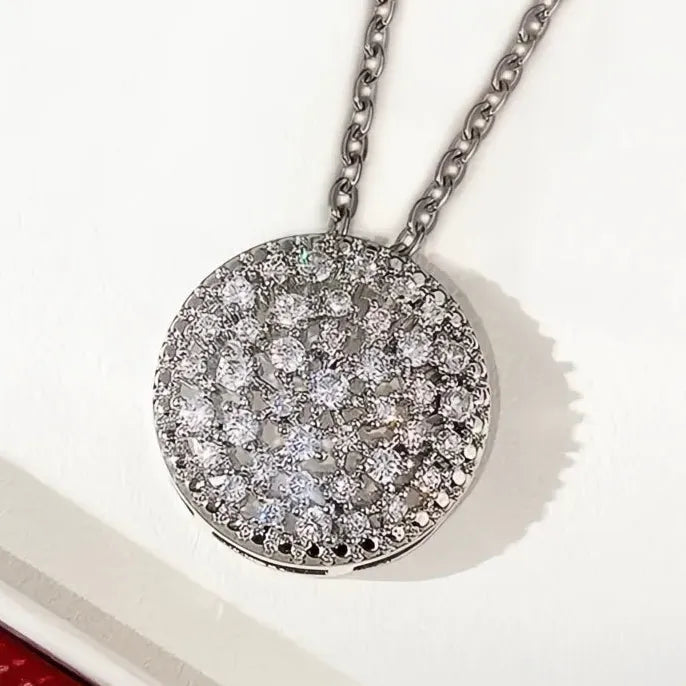 Cubic Zirconia Geometric Pendant Necklace 45CM Silver O Chain for Women