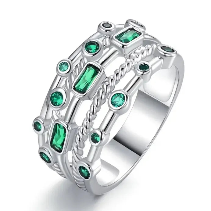 Blue Green Cubic Zirconia Women's Luxury Wedding Engagement Ring