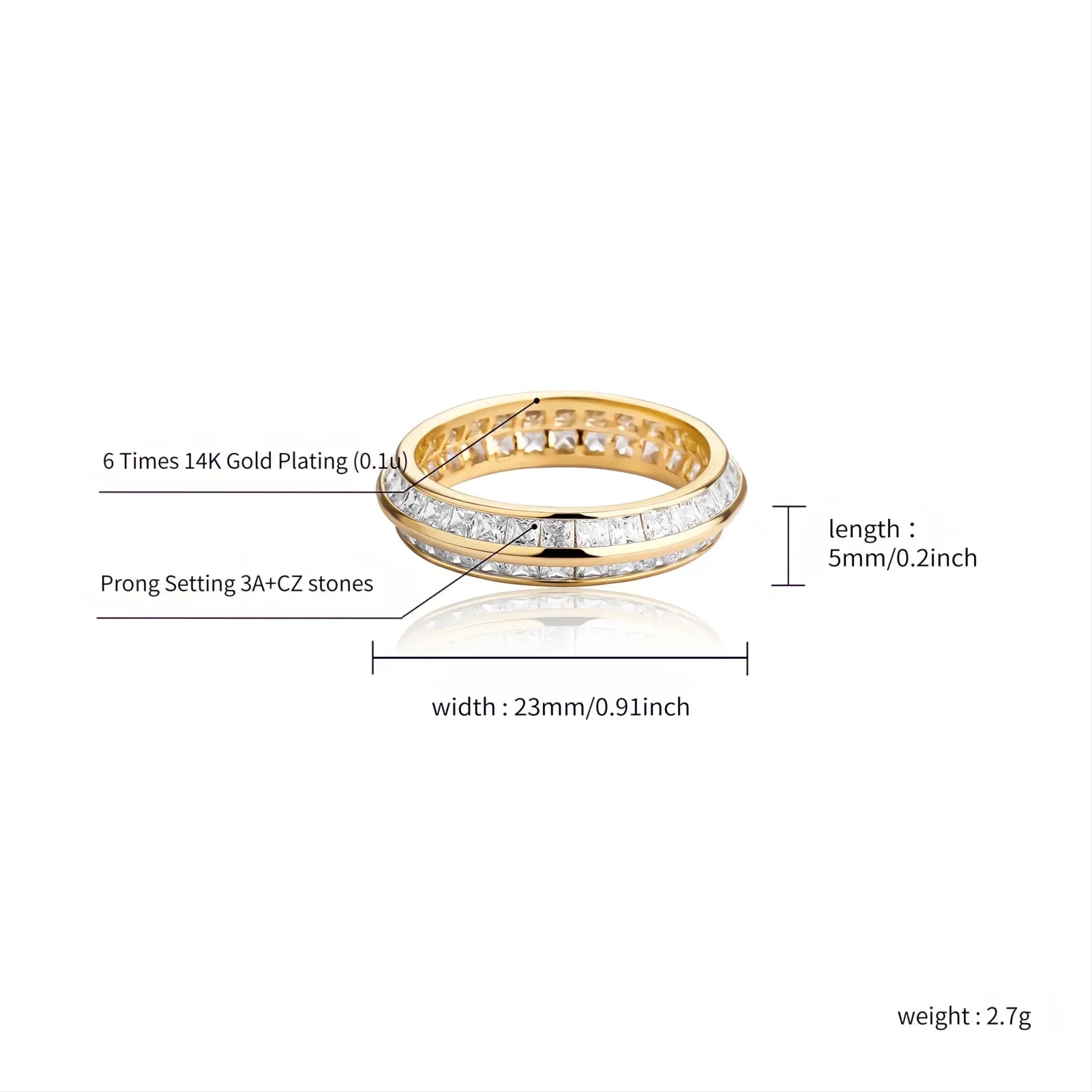 Gold Iced Out Baguette CZ Ring | Hip Hop Punk Bling Ring Unisex Jewelry